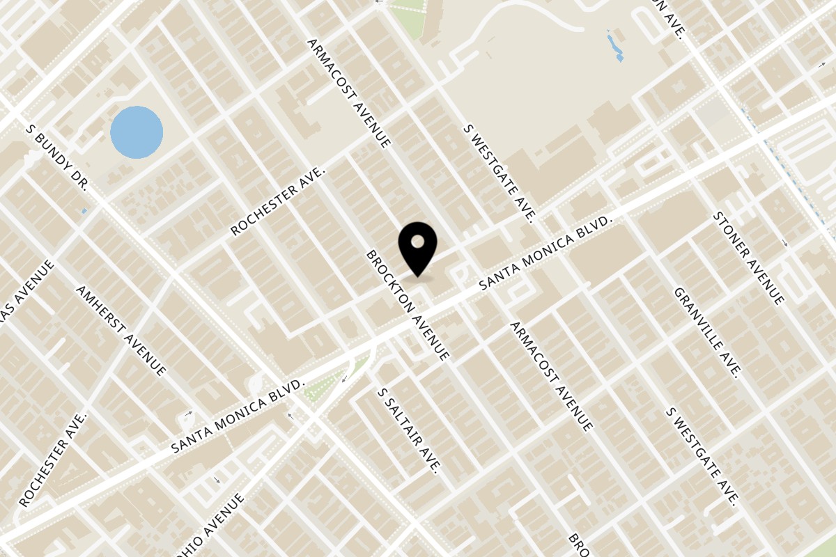 Map showing the location of Monte Alban Restaurant on 11929 Santa Monica Boulevard in West Los Angeles
